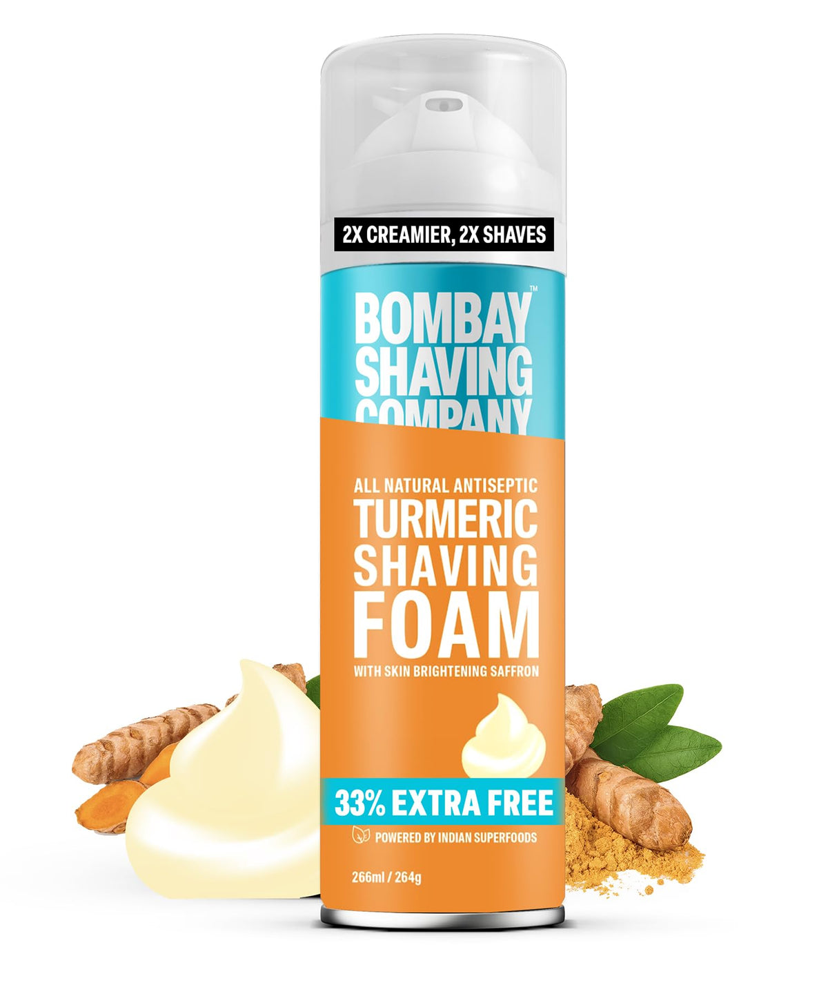Bombay Shaving Company Turmeric Shaving Foam,266 ml (33% Extra) with Turmeric & Sandalwood Pack Of 1 Turmeric Shaving Foam