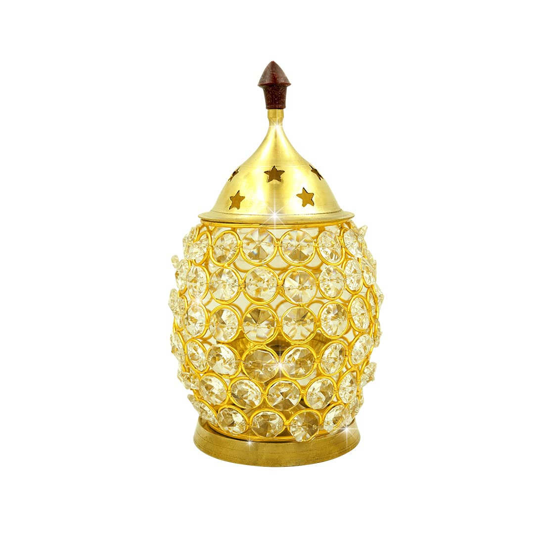 Shubhkart Nitya Brass Akhand Brahmand Crystal Diya | Table Deepak Oil Lamp for Pooja Temple Tealight Holder & Lalten Medium Size | Diwali Home Decoration Light