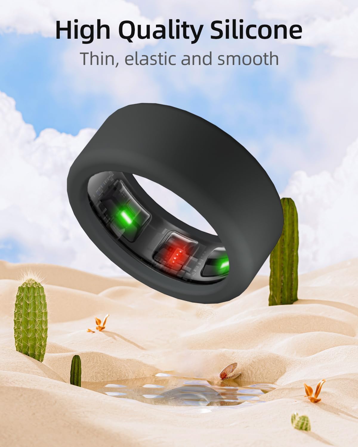 2-Pack Smart Ring Silicone Cover Compatible with Oura Ring Gen 3, Gabit Ring- Lightweight Silicone Smart Ring Protector, Skin Friendly Case for Working Out, (S