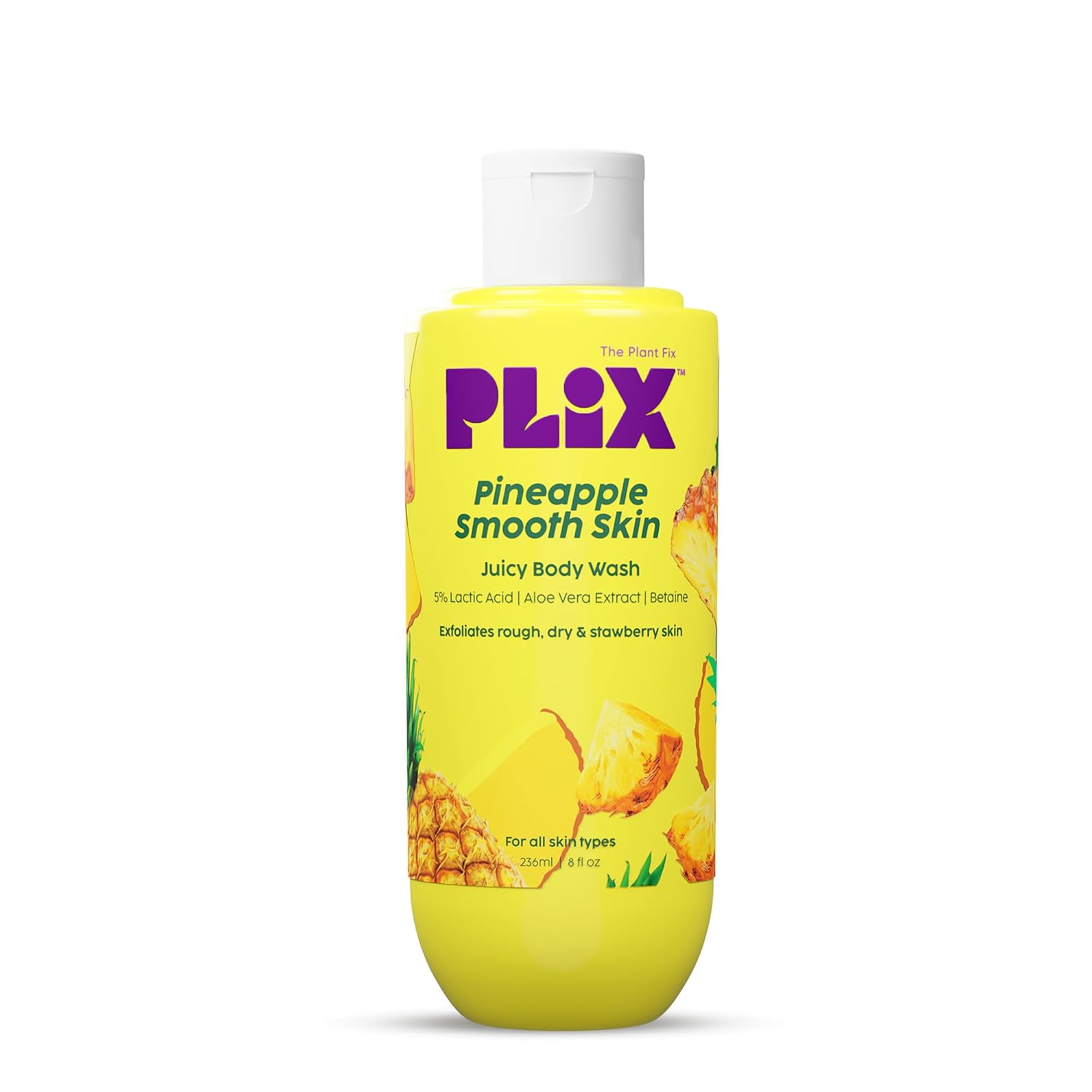 The Plant Fix Plix Pineapple 5% Lactic Acid Exfoliating Body Wash For All Skin Types, Paraben-Free Shower Gel, For Dry, Rough & Strawberry Skin, 236 Ml