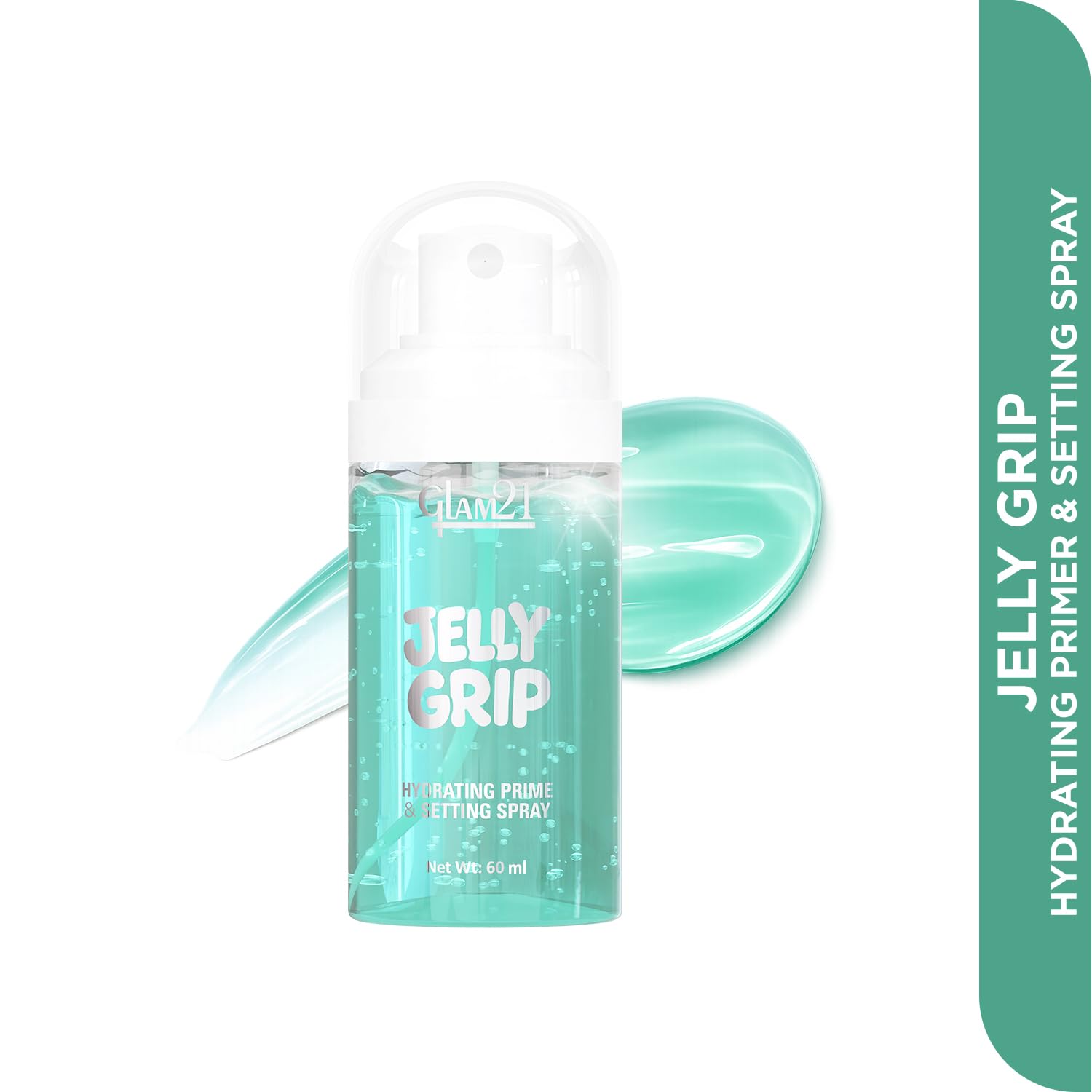 Glam21 Jelly Grip Hydrating Setting Spray & Primer Mist with Aloe Vera & Sodium Hyaluronate – Lightweight Dewy Finish Makeup Grip Spray, Long-Lasting Smudge-Proof Hold | 60ml