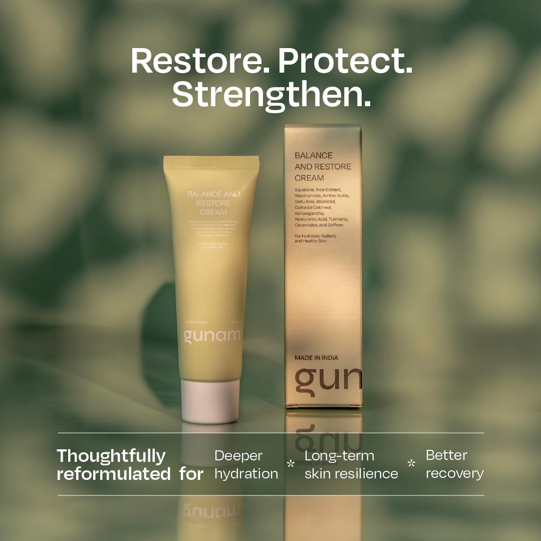 Gunam Balance and Restore Cream | Hydrating Face Moisturizer with Ceramides, Niacinamide, Rice Extract, Colloidal Oatmeal & Hyaluronic Acid | Lightweight Barrie