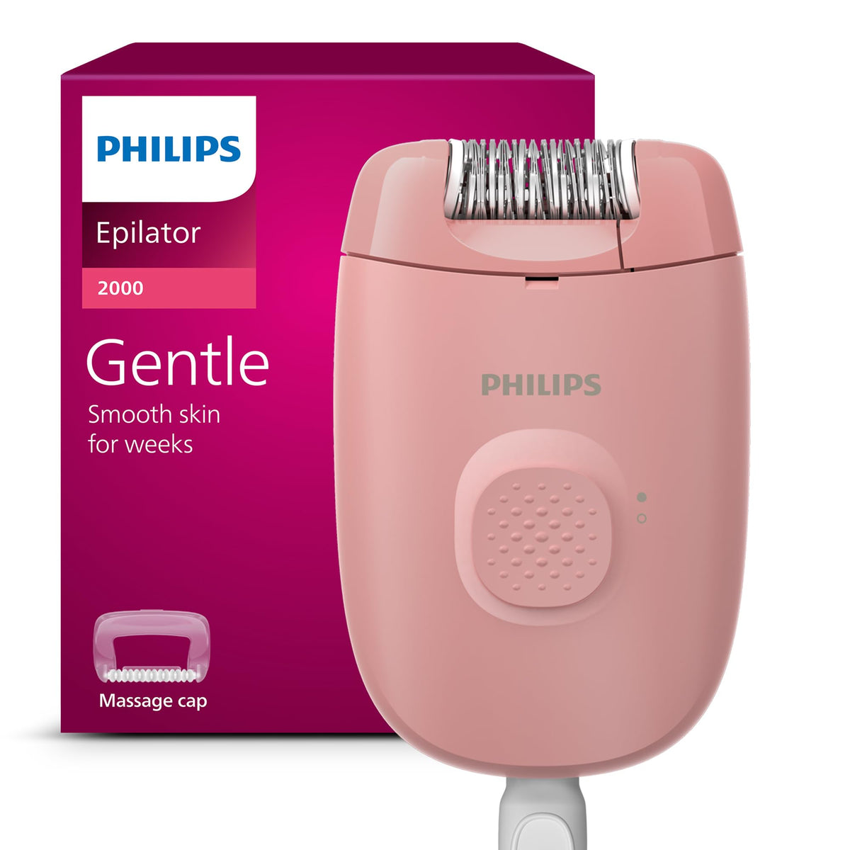 Philips Epilator Series 2000, Corded Epilator for Legs and Body, Hair Removal Device for Women, Model BRE227/00 Soft Blossom