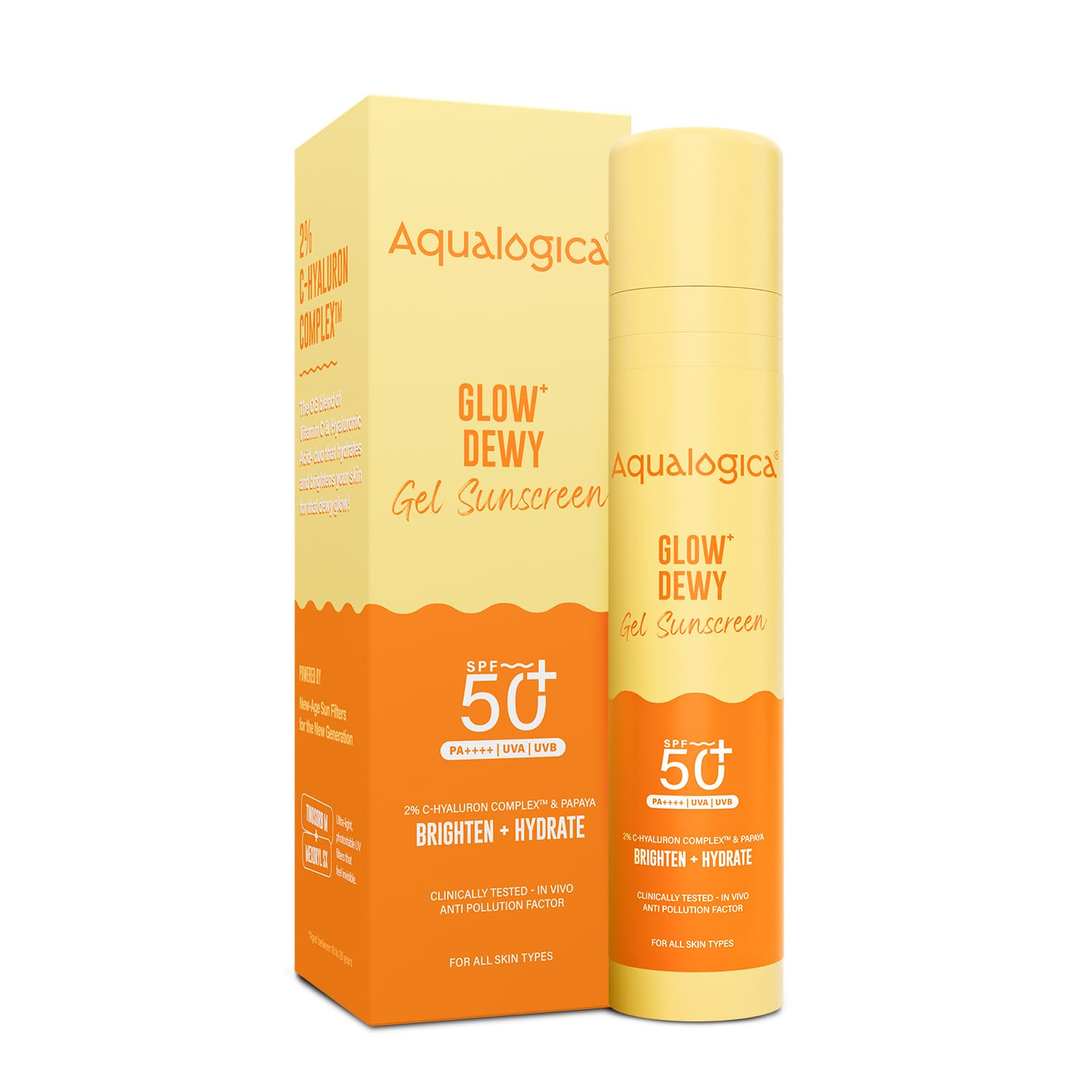 Aqualogica Glow+ Dewy Gel Sunscreen - 50 g | SPF 50+ PA++++ | In-Vivo Tested | New-age Filters | 12-Hour* Sun Protection | Tan Protection