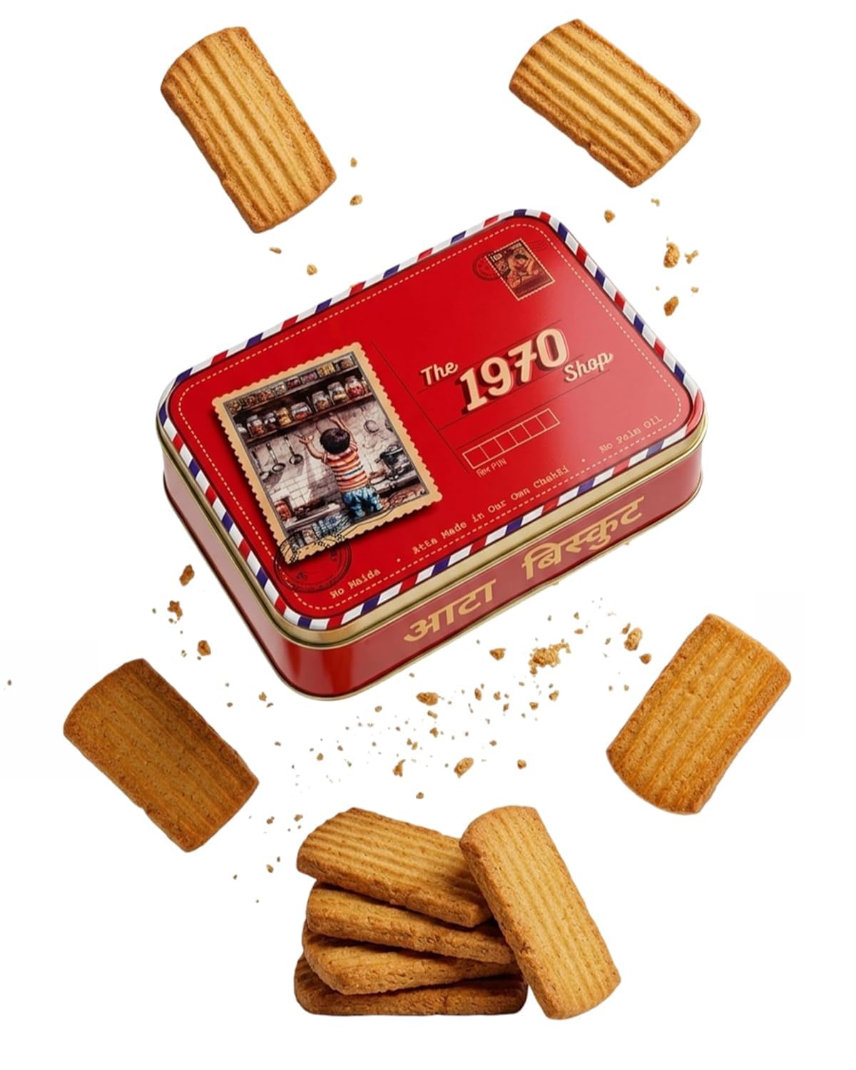 The 1970 Shop 100% Atta Biscuit | Desi Ghee & Desi Khand | No White Sugar | 0% Maida | Eggless & Vegetarian | No Preservatives | No Palm Oil | Handmade Cookies