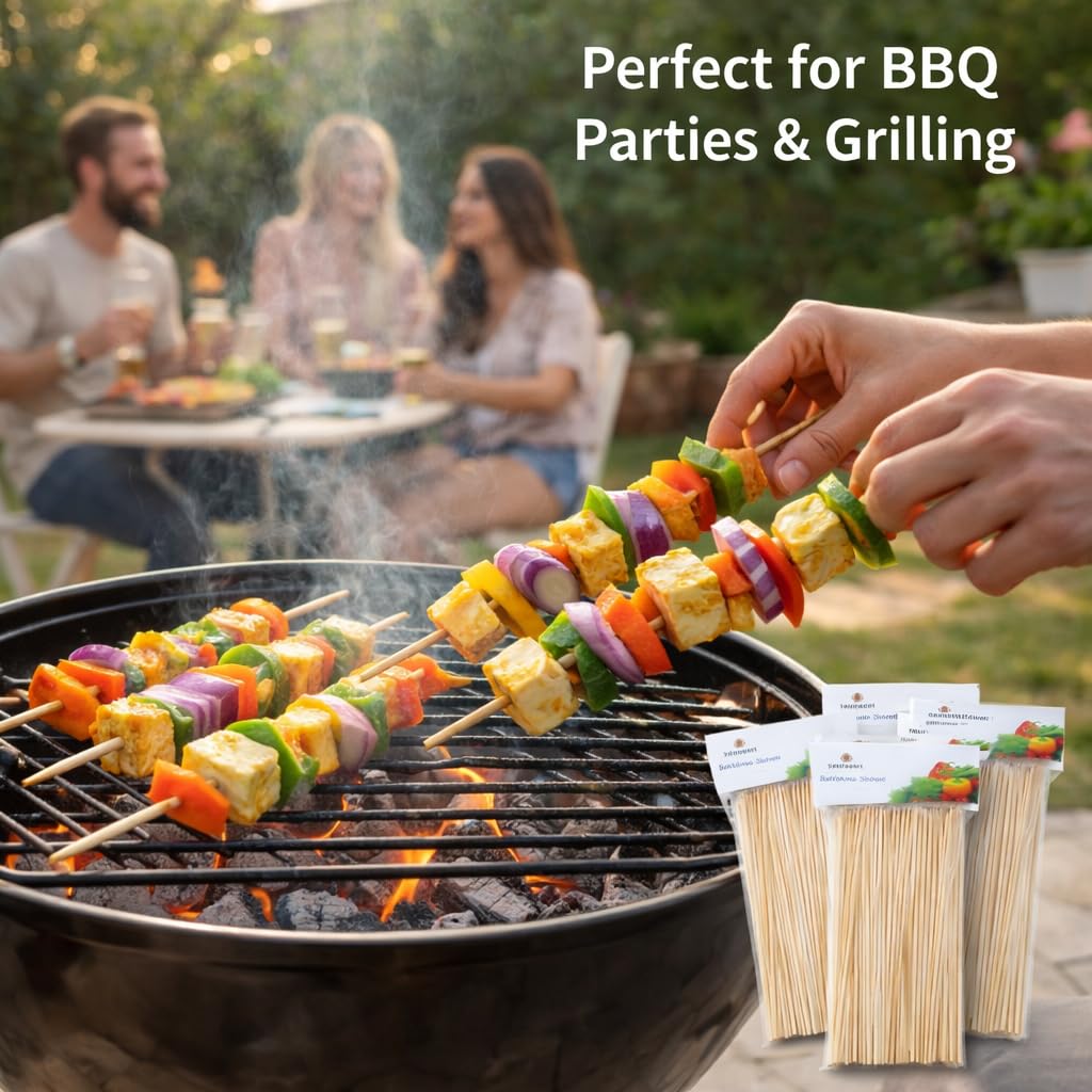 Sakoraware Natural Bamboo Wooden Skewers | BBQ Sticks Seekh (260 pcs) for Kabab Chicken Paneer Tikka Fruits Salad | Barbecue skewers for Oven Microwave Pan Gril