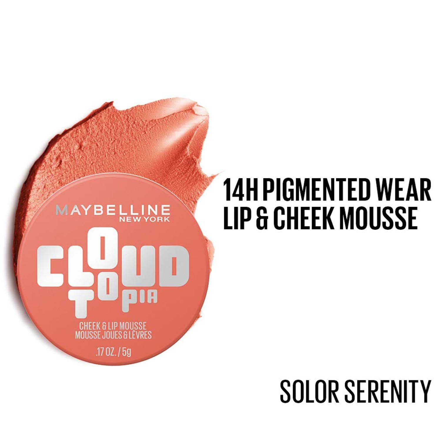 Maybelline Cloudtopia Cheek & Lip Mousse Blush | Lightweight, Pigmented Mousse in Solor Serenity, 5g