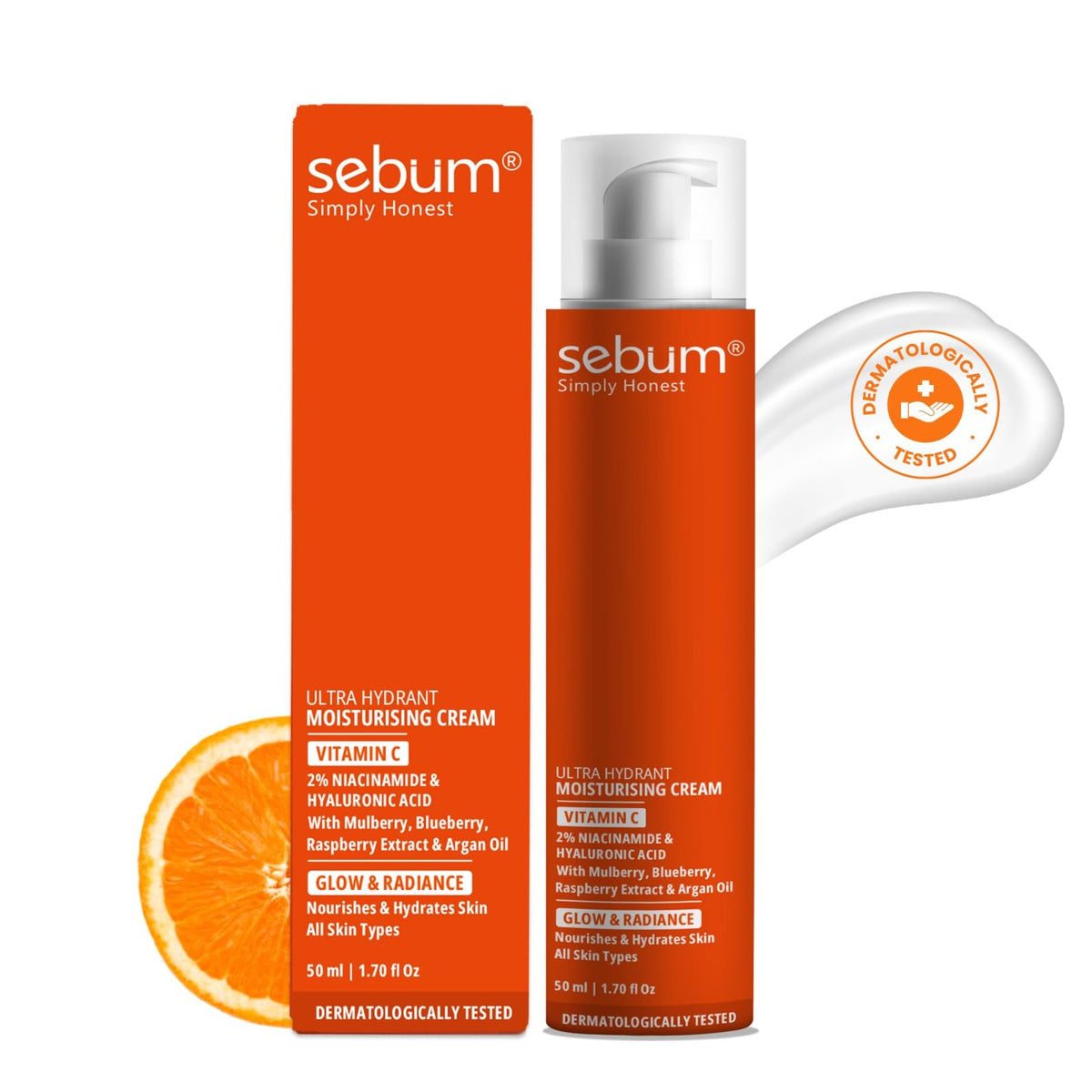 Ultra Hydrant Moisturising Cream | 48H Hydration | 7.5% Vitamin C + Blueberry, Mulberry, Raspberry Extract & Argan Oil | Brightening & Radiance Boost for Uneven