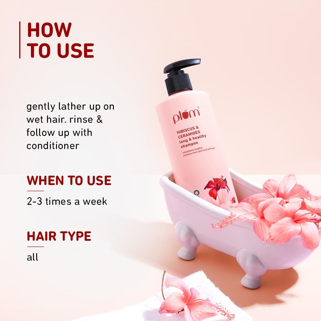 Plum - Hibiscus & Ceramides Shampoo | For Silky, Smooth, Long Hair & Split End Repair | Shampoo for Women and Men | 250ml