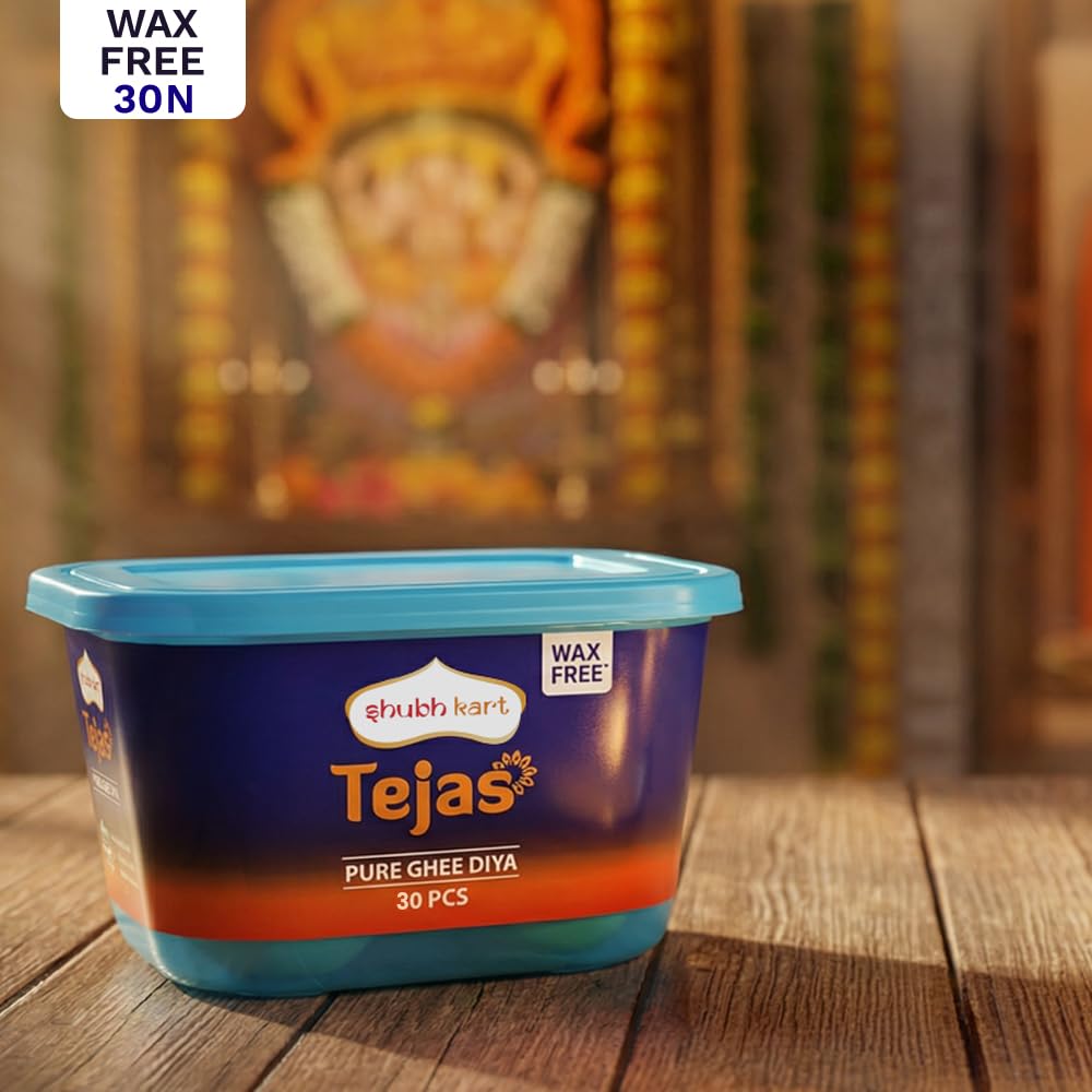 Shubhkart Tejas Ghee Diya with Batti Pack of 30 Diyas | Readymade Ghee Wicks| Diya Batti for Puja, Festivals & Other Religious Rituals| Wax Free (Pack of 1, 30