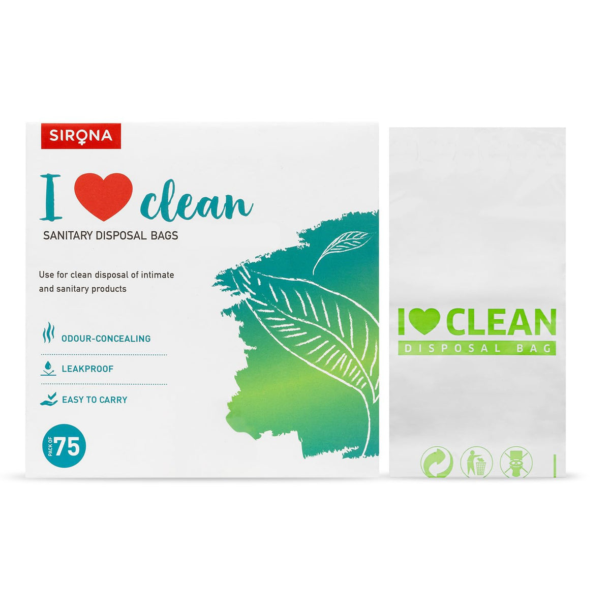 Sirona Sanitary & Diaper Disposal Bags- 75 Bags | Large Leakproof & Odour-Concealing Incontinence Waste Bags | Discreet, Tamper-Proof | 100% Cornstarch