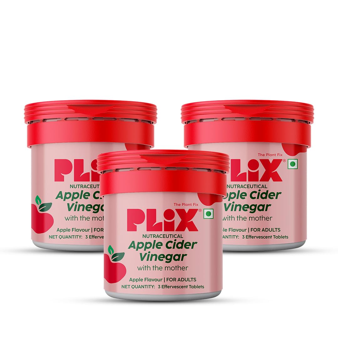 PLIX - THE PLANT FIX Apple Cider Vinegar Effervescent Mini | With Mother ACV | Vitamin B6 & B12 | Pack of 3 (Apple Burst), 9 Tablets | No Added Sugar | Easy to