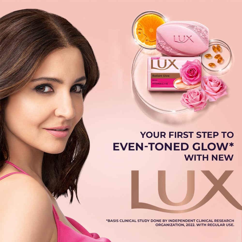 Lux Radiant Glow Bathing Soap infused with Vitamin C & E For Superior Glow Offer Pack of 8 x 150g 1.2 kg (Pack of 1)