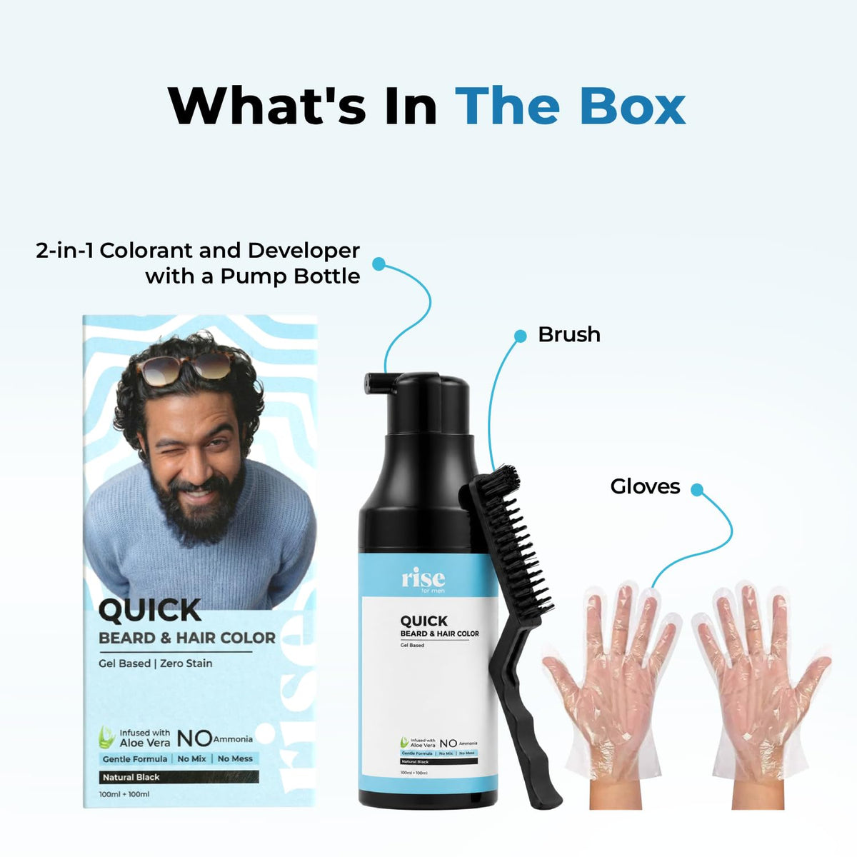 Rise for Men Quick Beard Color & Hair Color Gel | Aloe Vera Infused Ammonia Free Formula | No Mixing No Mess Application | Natural Black | 200ml Bottle