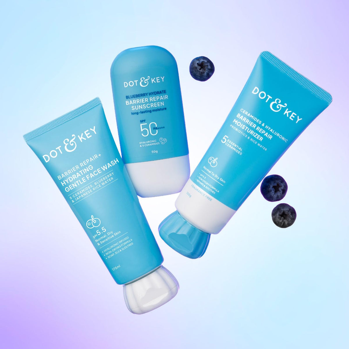 Dot & Key Barrier Repair Moisturizer+Sunscreen+Facewash For Dry Normal and Sensitive Skin