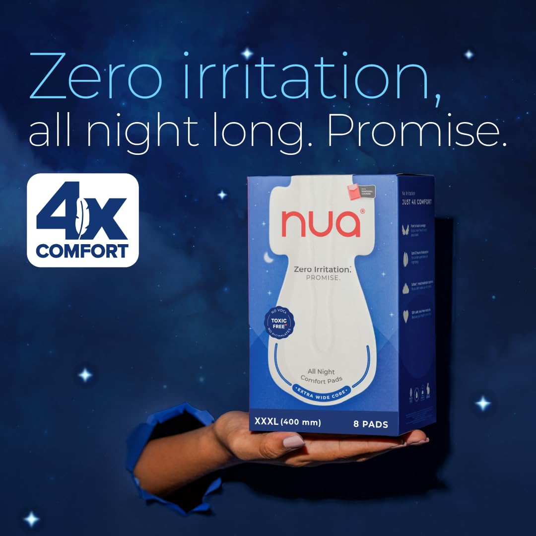Nua All Night Comfort Sanitary Pads | Pack of 16 (XXXL 400mm) | Extra Wide Core | Front to Back Coverage | Upto 12 Hours of Absorption | Super Soft and Breathab