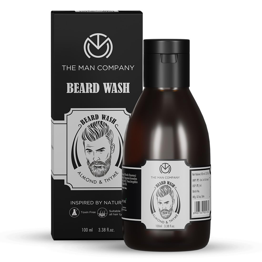 The Man Company Beard Wash for Men- 100ml | Active Cleansing with Almond & Thyme Essential Oils | Natural Ingredients | Softens Beard & Adds Shine