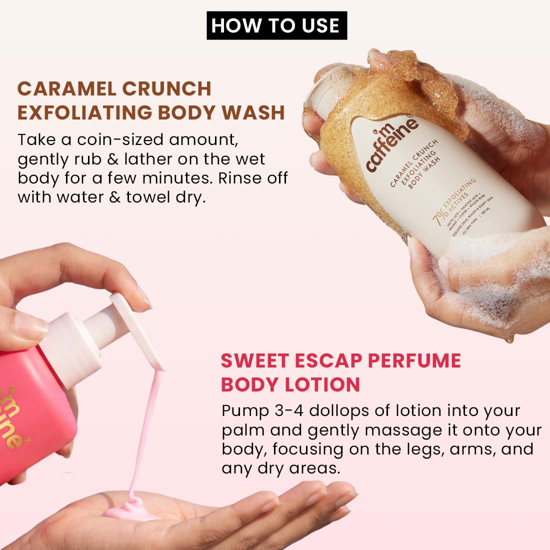 mCaffeine Smooth Skin & Floral Bliss Duo | 7% Exfoliating Body Wash | 1% Salicylic & 2% Lactic Acid | Reduces Body Acne & Ingrown Hair | Sweet Escape Perfume Bo