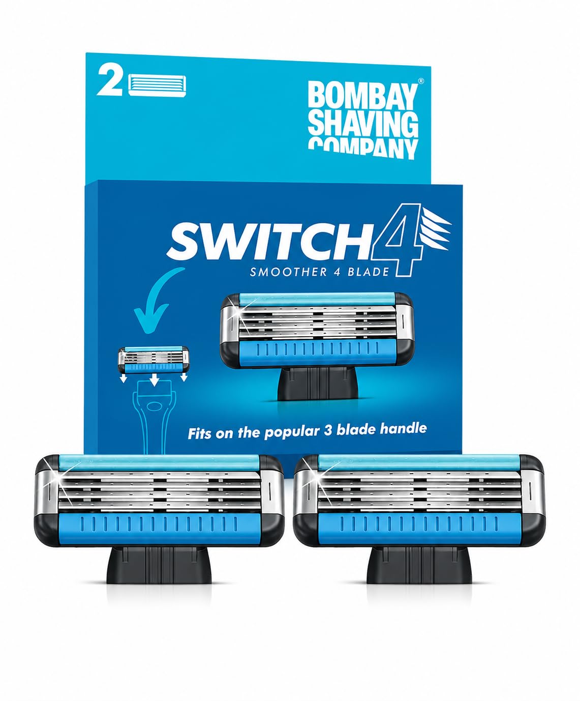 Bombay Shaving Company Switch4 Razor Cartridge | Pack of 2 Cartridges | 4 Blade Razor | Popular 3 blade razors compatible | Universal Cartridge | Double Lubrica