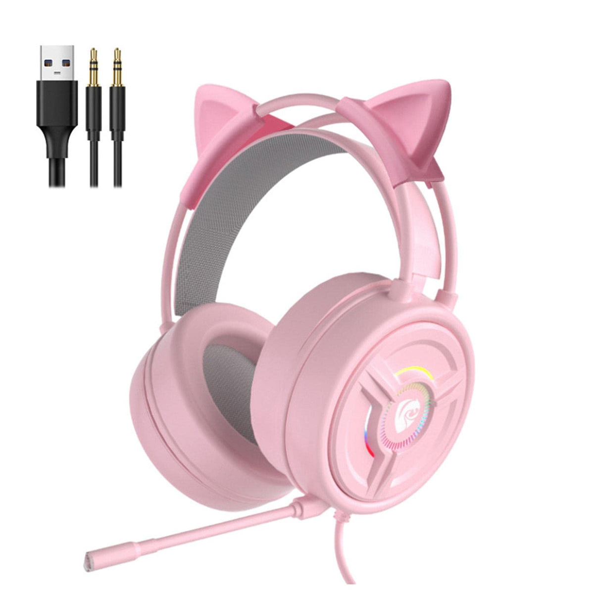 ATORSE Psh-200 3.5Mm Gaming Headset Headphone W/Mic for Pc Laptop Pink Cat Ear