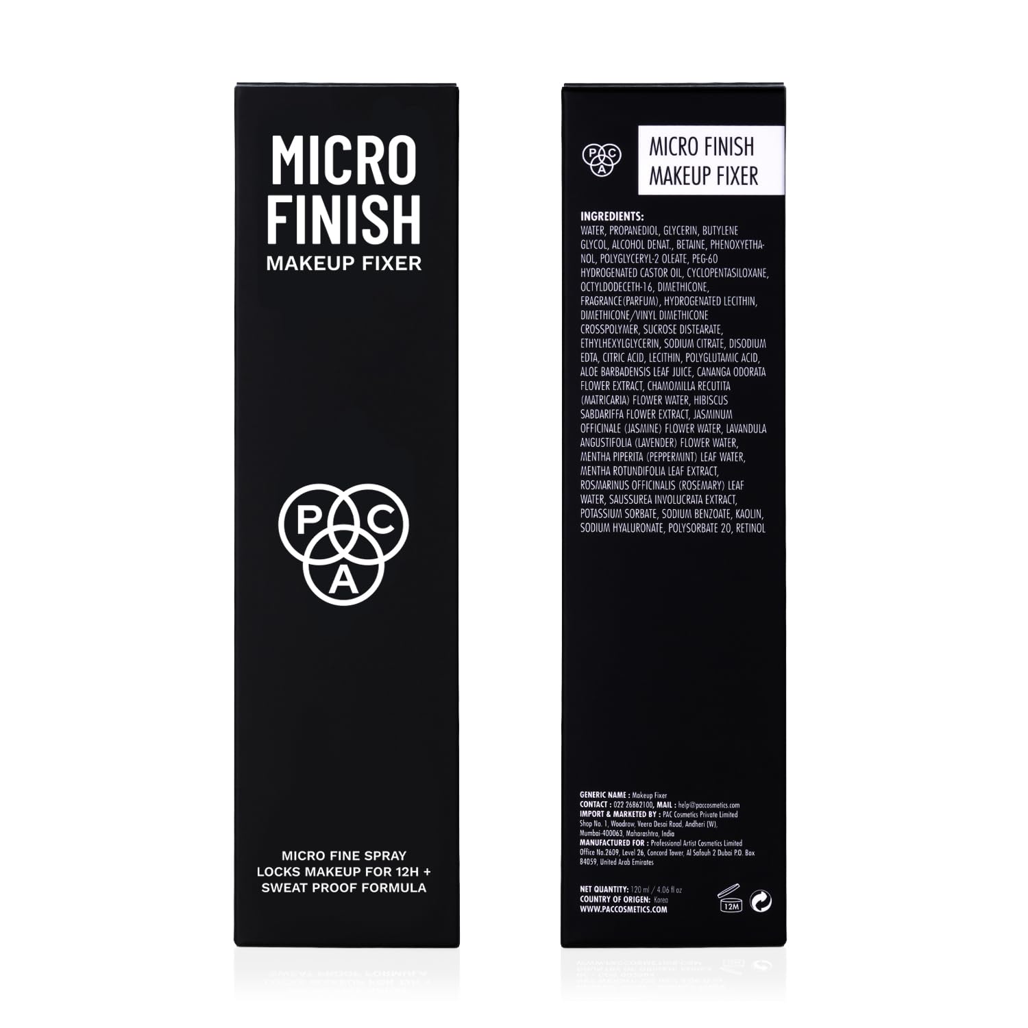 PAC Micro Finish Makeup Fixer Spray | Quick Drying Microfine Mist with Sweatproof Transferproof Formula | Lightweight & Non-Sticky Makeup Setting Spray | 120ml