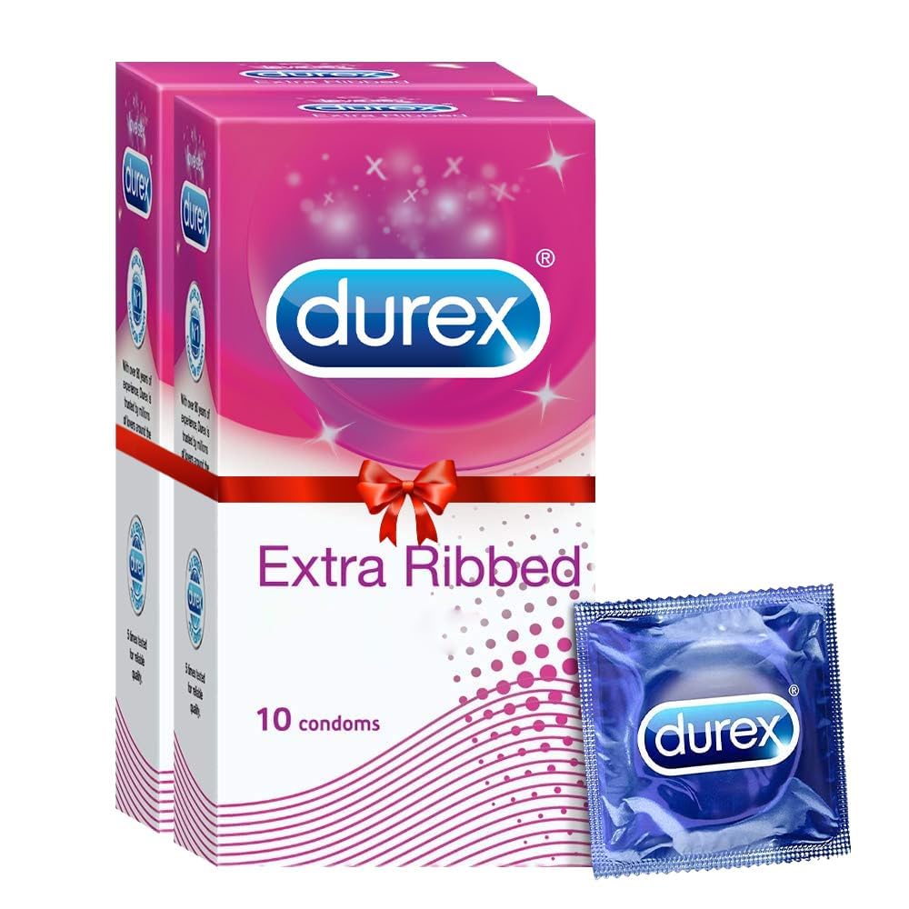 Durex Condoms, Extra Ribbed- 10s (Pack of 2) 1 count (Pack of 20) Lubricated