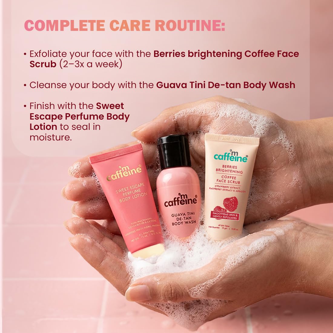 mCaffeine Berry Cute Glow Kit for Rakhi | With Guava Tini De-Tan Body Wash with 6% Brightening Blend + Sweet Escape Perfume Body Lotion with fruity-floral fragr