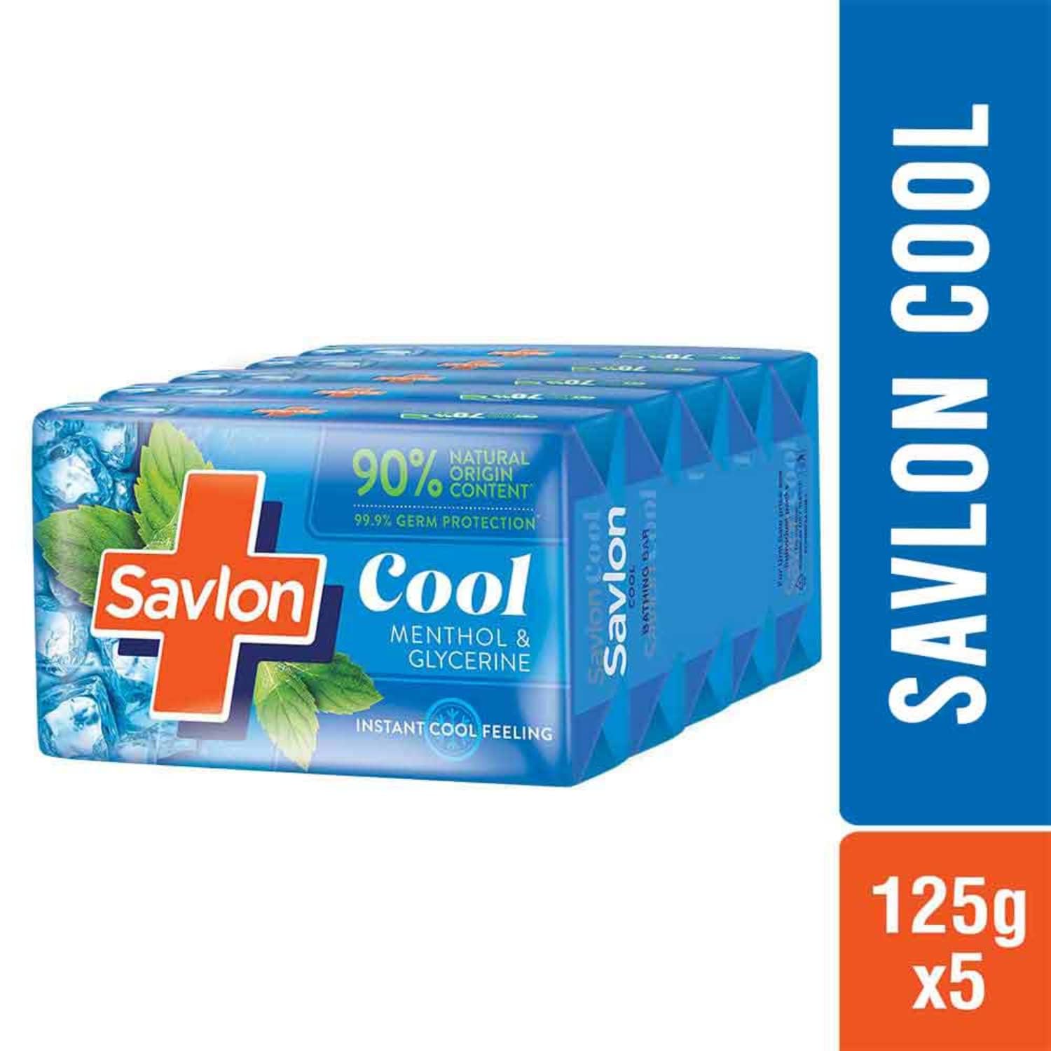 Savlon Cool Bathing Soap Bar 600g (120g Pack of 5) | 99.9% Germ Protection | Cool Menthol | Natural Origin Glycerin | Soft Moisturized Skin | Women & Men | All Skin Types | Value Family Pack