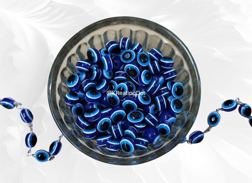50 Pieces Evil Eye Oval Blue Origional Protection Acrylic Beads | Bring Good Fortune, Health & Happiness | Beads for Craft, Key Chain & Jewellery Making | Size