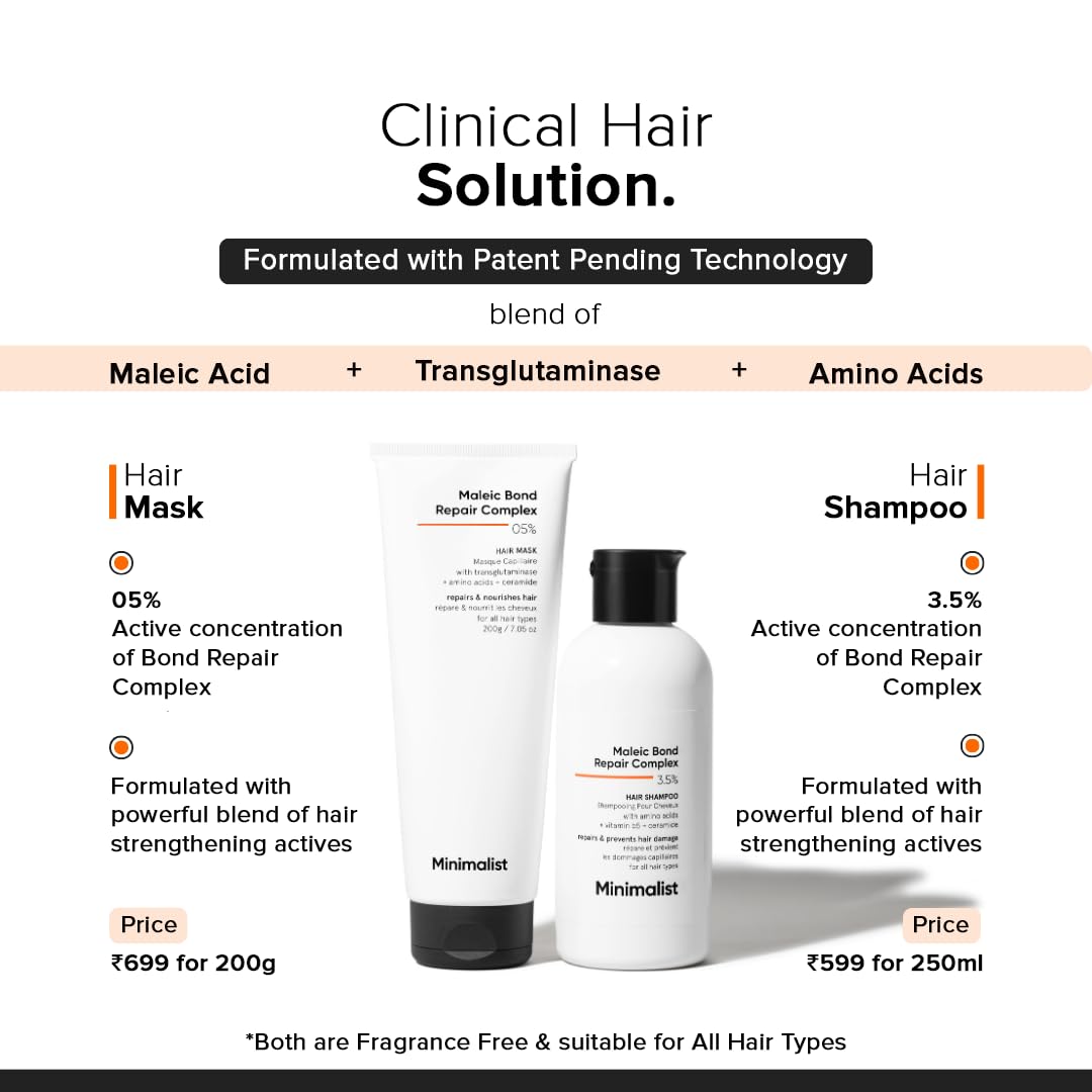 Minimalist Hair Mask For Frizzy Hair, Repairing Dry, Damaged & Dull Hair | Maleic Bond Repair Complex 05% with Transglutaminase, Amino Acids & Ceramides | For Damaged & Treated Hair | Controls Frizzy Hair | For Women & Men | 100 gm