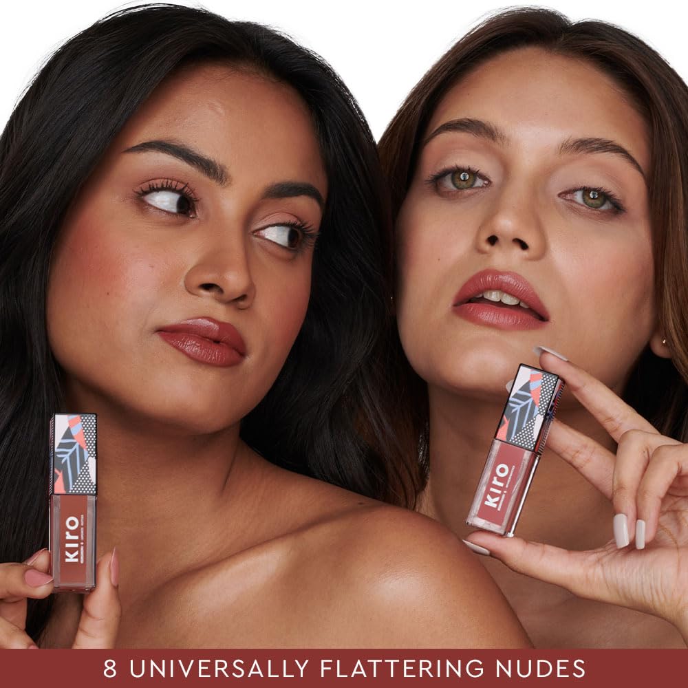 Kiro Glossfinity Crème Gloss - Nutty Nutmeg, 5ml | High-Shine Nude Lip Gloss | Hydrating, Non-Sticky Formula | Enriched with Murumuru & Cupuacu Butters | 8 Shades for Every Indian Skin Tone