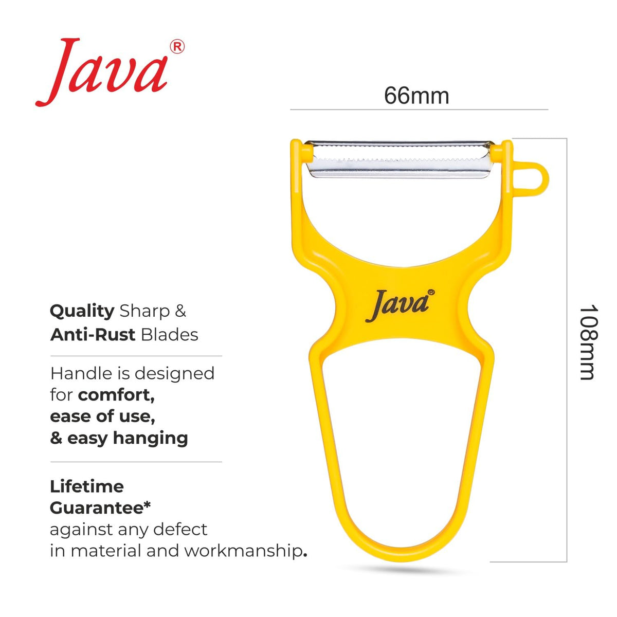 Java Rapid INOX Peeler with Stainless Steel Double Edge Blade, ABS Plastic Handle, Ergonomic Design, Dishwasher Safe, for Fruits and Vegetables (RED, Julienne)