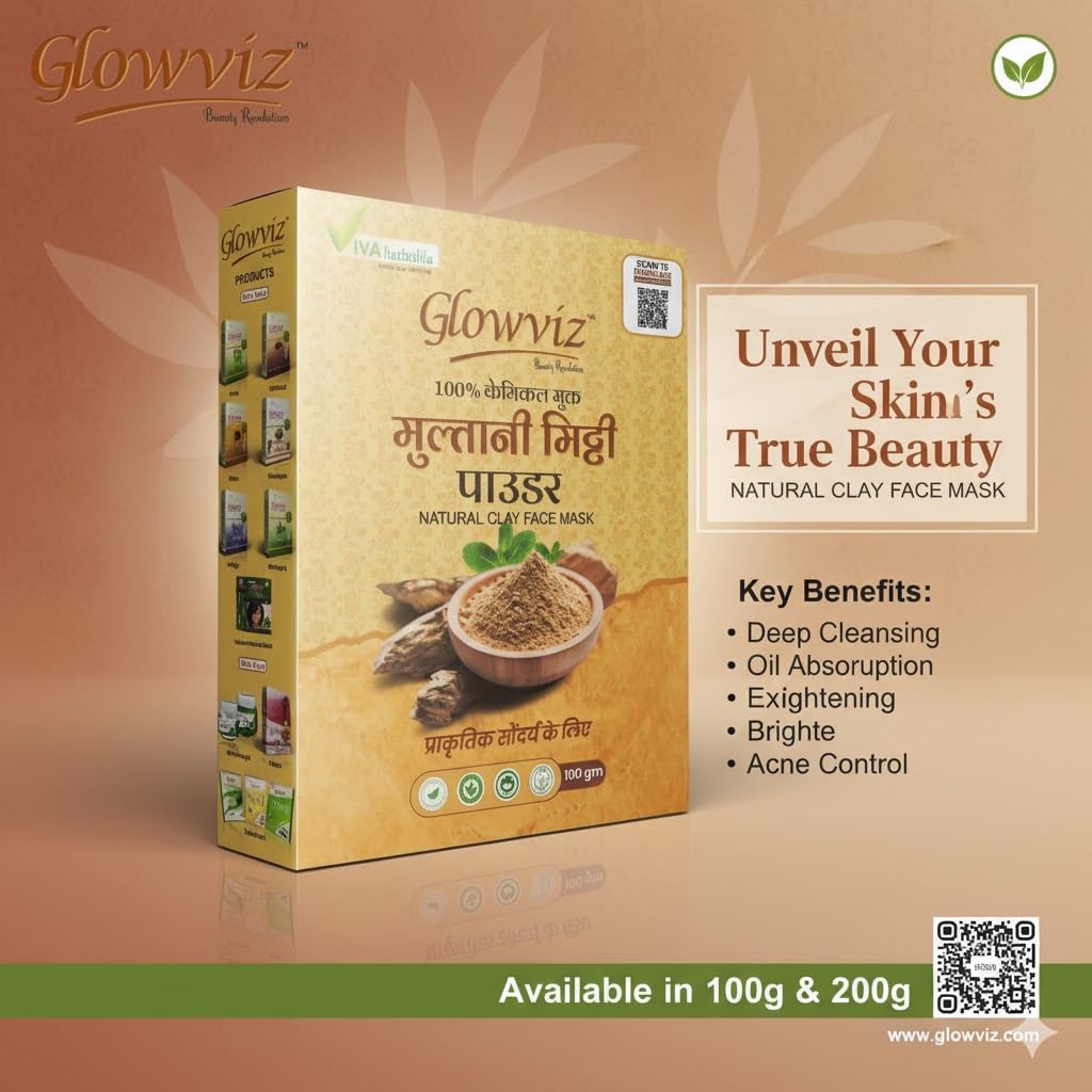Glowviz Multani Mitti Powder Natural Clay Face Mask, (100 g x 3pcs)
