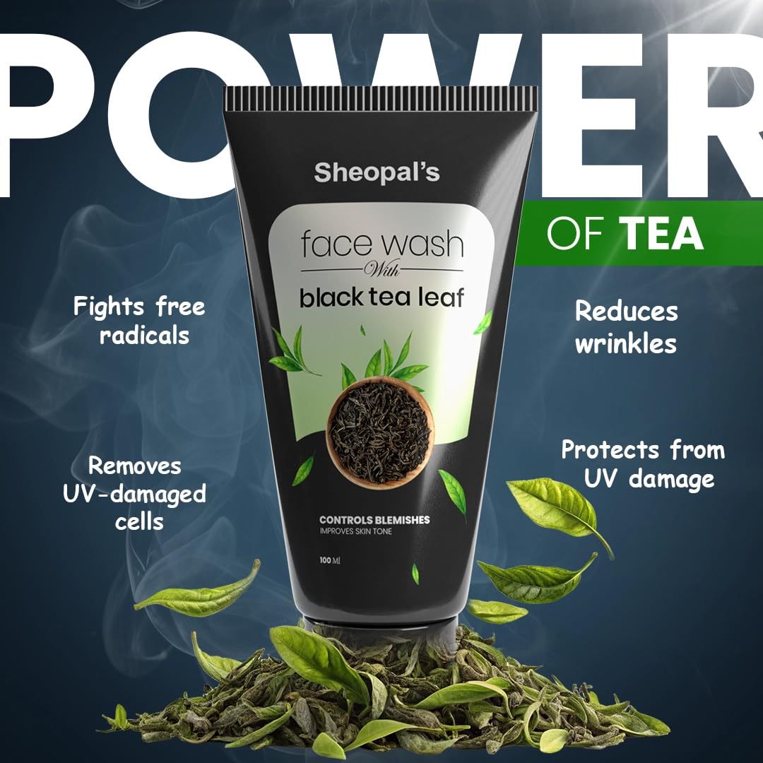Sheopals Black Tea Face Wash | Brightens Skin, Deeply Cleans Pores & Reduces Oil | With Aloe Vera & Vitamin C | Paraben-Free, For All Skin Types – 100ml