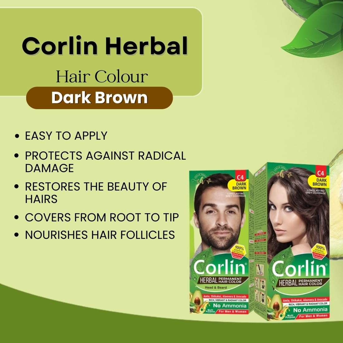 Herbal Permanent Hair Color Cream Dark Brown C4 (100g X 2pcs), Hair Dye Cream, Even-Looking Finish, Men And Women