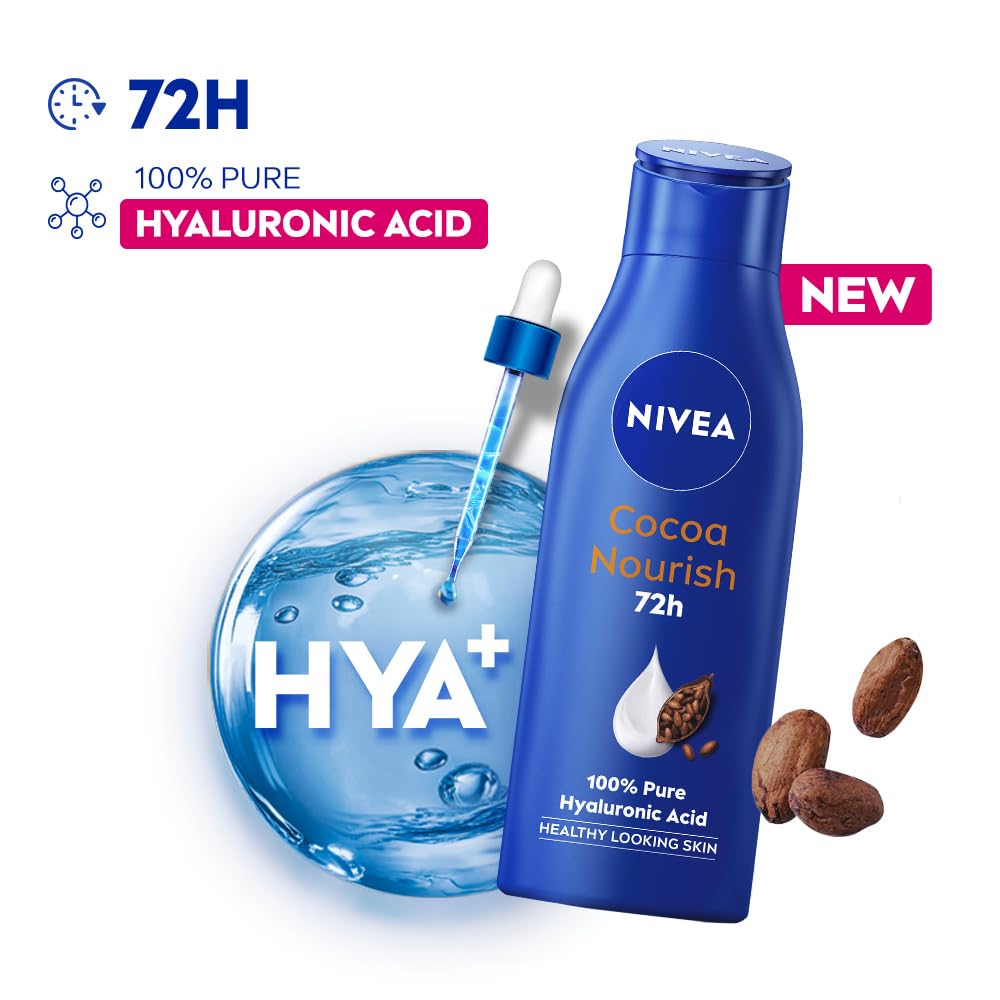 NIVEA Cocoa Nourish 200ml Body Lotion with Deep Moisture Serum| 48 H Moisturization | With Cocoa Butter & Coconut Oil | Non Greasy & Healthy Looking Skin |For V