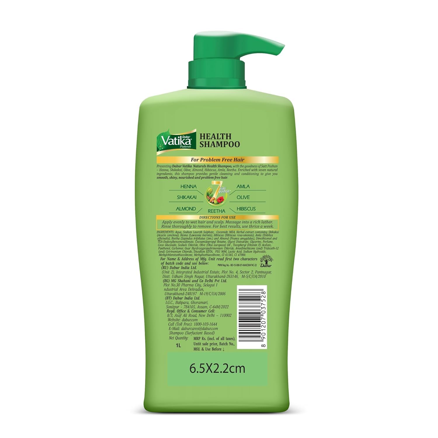 Dabur Vatika Health Shampoo - 1 L | With Henna & Amla | For Strong, Problem-Free Hair