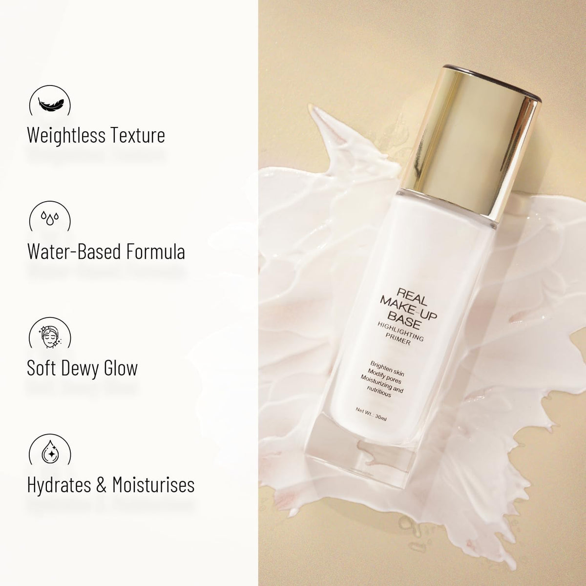 Swiss Beauty Real Makeup Base Highlighting Primer| Skin-Hydrating Poreless Primer With Natural Glow Finish For Face Makeup |Shade - (01- Natural Tint, 32 Millil