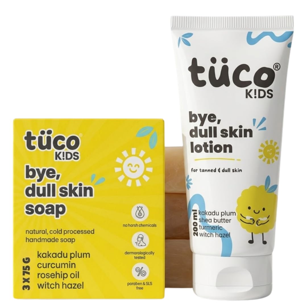 Tuco Kids Dull Skin Combo, Turmeric Soap 3x75g + Lotion 200ml, Paraben Free 212.5 g (Pack of 2)