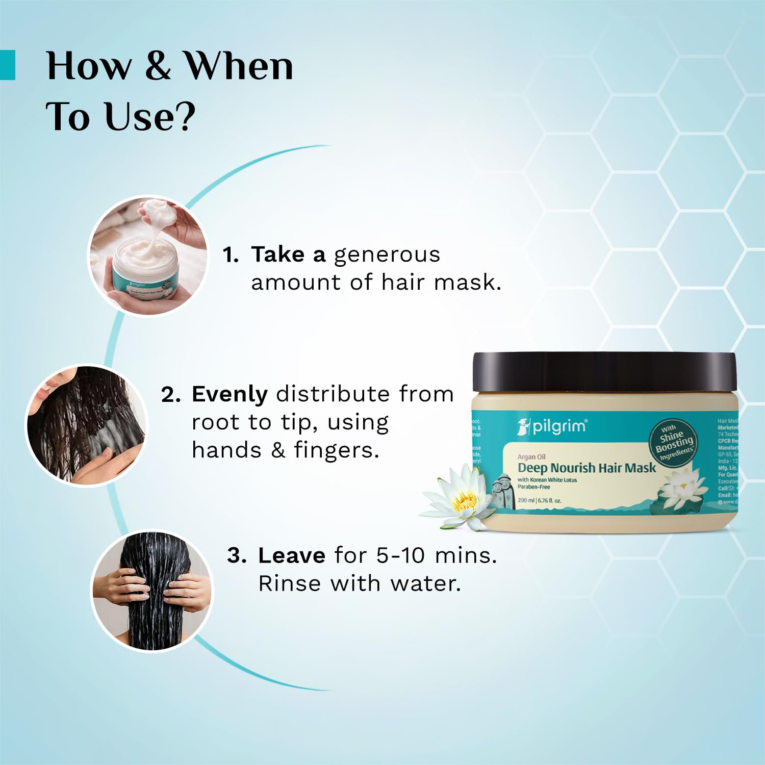 Pilgrim Korean Argan Oil Hair Mask For Dry & Frizzy Hair With White Lotus And Camellia | Hair Mask For Smoothening Hair, Deep Conditioning And Hair Fall Control | For Men & Women | 200Ml, 1 Count