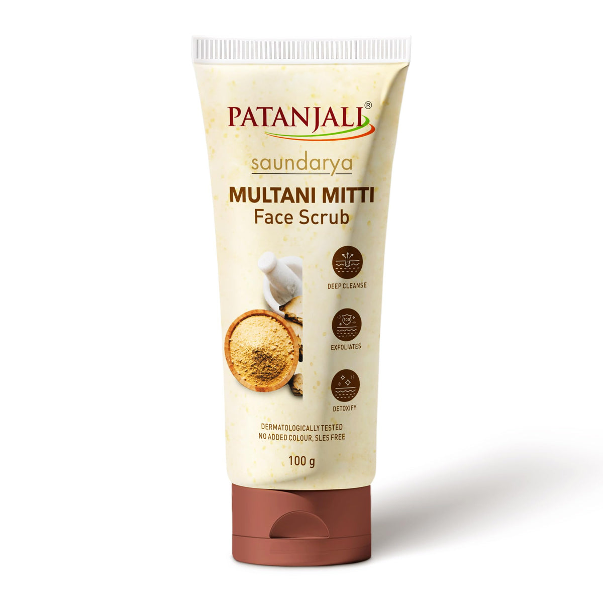 Patanjali Saundarya Multani Mitti Face Scrub 100g, Natural Skin Care Scrub for Glowing Skin Removes Dirt Oil and Impurities Suitable for All Skin Types for Smoo
