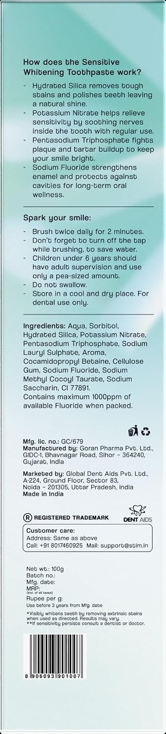 STIM Spark Sensitive Whitening Toothpaste for Sensitive Teeth