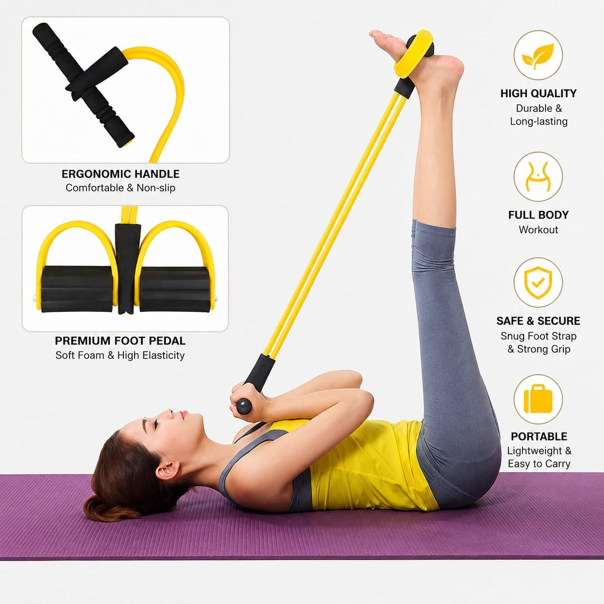 Yoga Pedal Puller Resistance Band, Natural Rubber, 4 Tubes, Full Body Workout for Home Fitness, Office and Gym Training