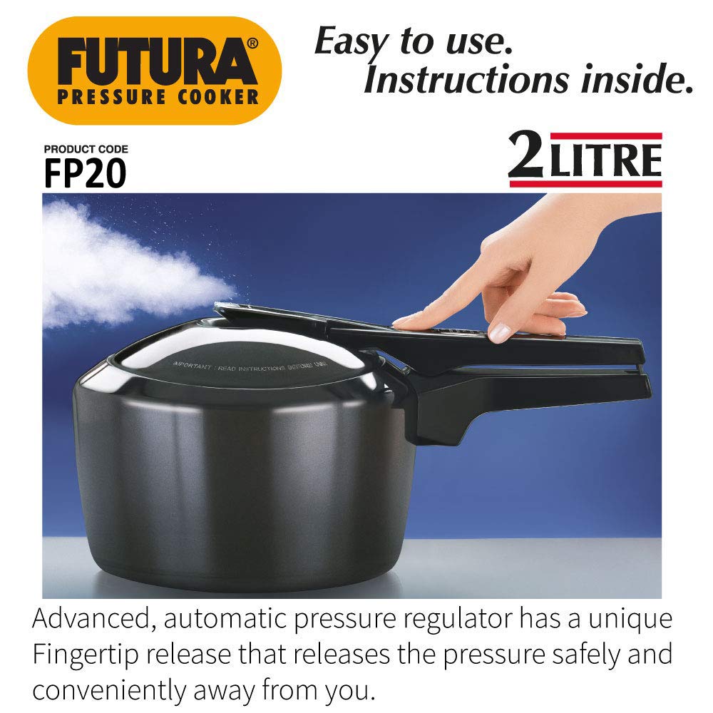 Hawkins Futura 2 Litre Pressure Cooker, Hard Anodised Pressure Cooker, Small Cooker, Black (FP20) 2 Litres