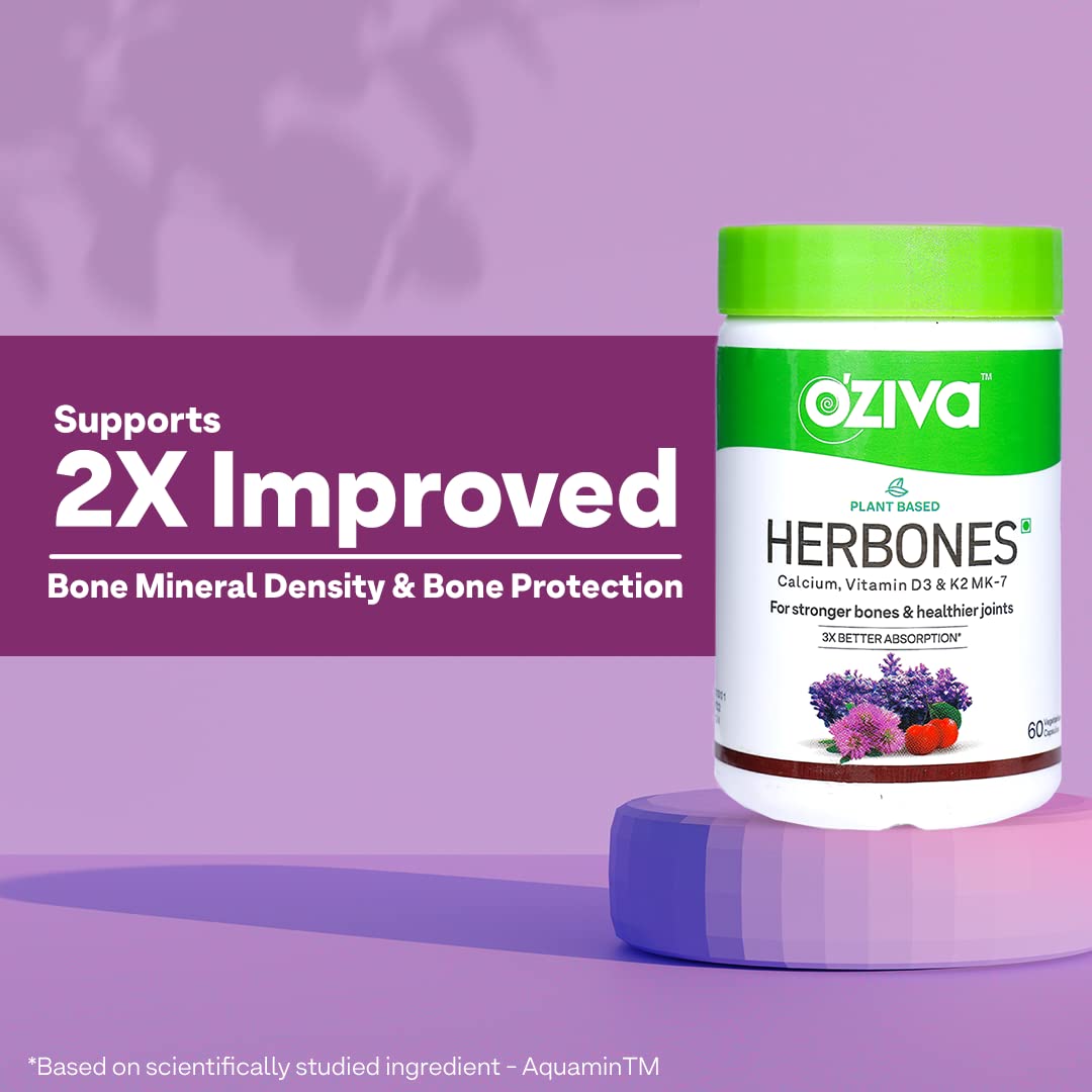 OZiva Plant Based HerBones|Healthy Bones Supplement for Better Bone Health & Bone Strength & Density|With Acerola Cherry & Ashoka for Healthy Bones for Women,Ce