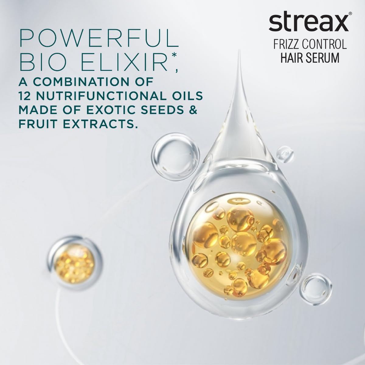 Streax Frizz Control Hair Serum for Dry Frizzy Hair- 100 ml, 72hrs Frizz Free Hair, For Women & Men, With Bio – Elixir, 84% Frizz Reduction & 11X smoothness 100