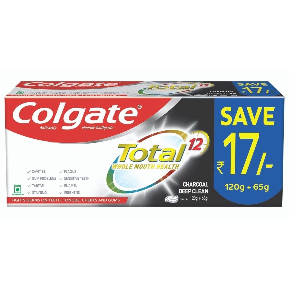 Colgate Total Whole Mouth Health, Antibacterial Toothpaste, 120gm (Charcoal Deep Clean) 120 g (Pack of 1)