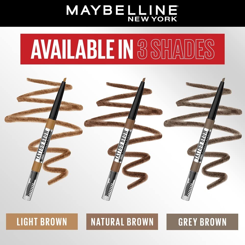 Maybelline Tattoo Brow 36 Hr Brow Pencil, Natural Brown | Waterproof Eyebrow Pencil with Precision Tip, 0.25gm