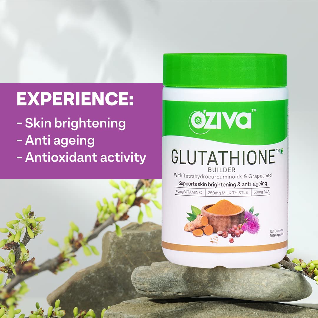 OZiva Plant Based Glutathione Builder, Skin Glow, Anti-Ageing, 60 Caps 60 count (Pack of 1)