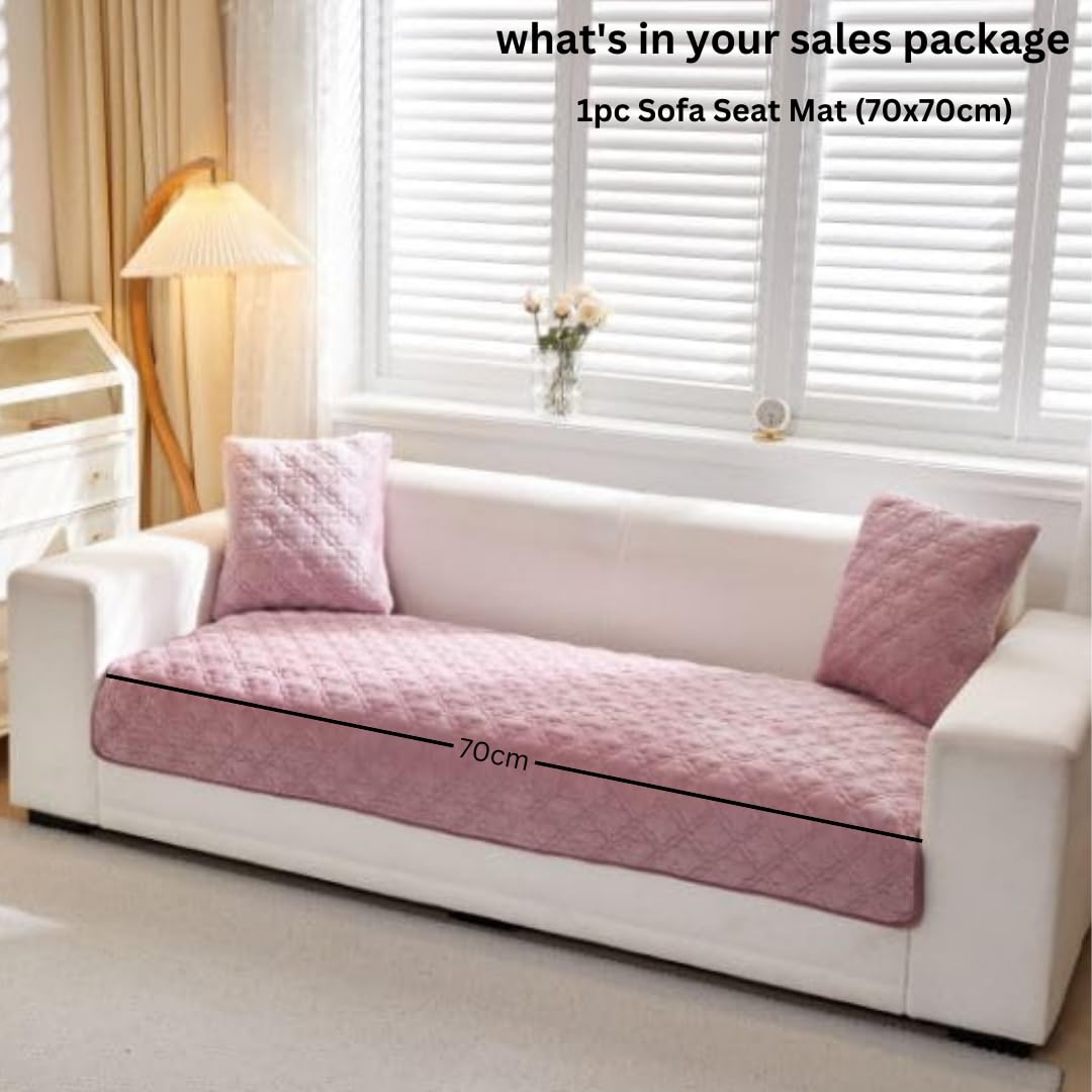 HOMETHREADS Innovative Premium Velvet Sofa Cover Mat with PVC Backing for Non-Slip Comfort | (Pink_Clubs, 1 Seater | 70x70cm) Pink_Club 1 Seater | 70x70cm